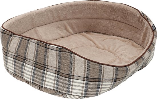 4goodz ovale hondenmand Schotse ruit 80x63 cm voor grote hond - Taupe