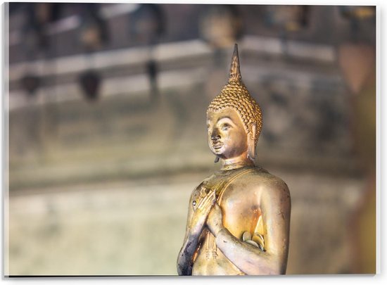 Acrylglas - Boeddha Beeld Goud - 40x30cm Foto op Acrylglas (Met Ophangsysteem)