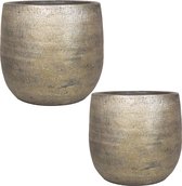 Set van 2x stuks luxe plantenpotten/bloempotten goud Mira van keramiek 29 en 34 cm - Keramische plantenpotten/plantenbakken