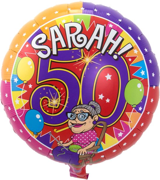 Folie ballon 50 jaar geworden Sarah 43 cm - Folieballon verjaardag versturen/verzenden - Verjaardagscadeau