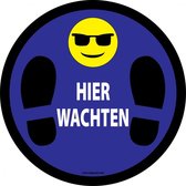 Vloersticker 'Hier wachten', blauw, 100 mm