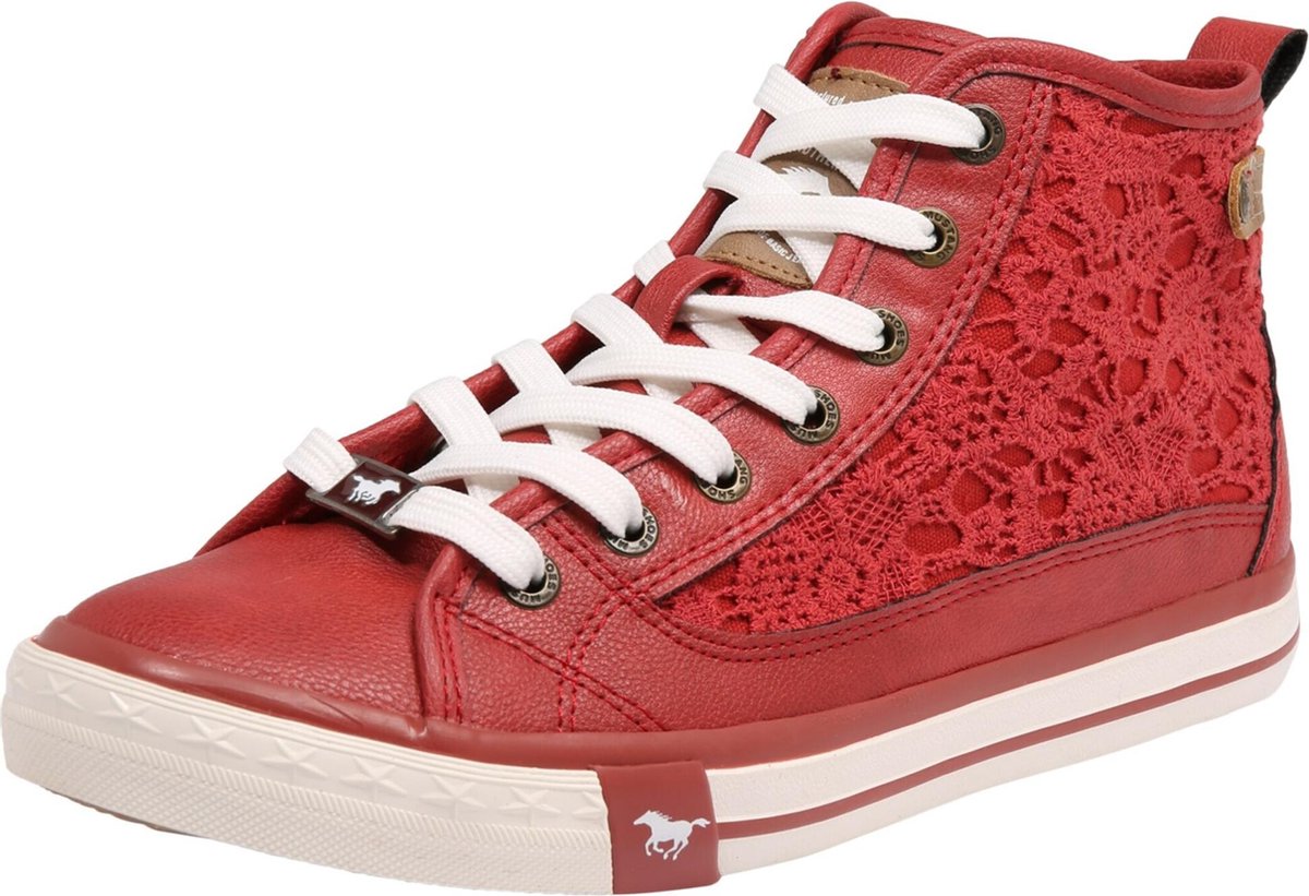 Mustang sneakers hoog macrame Rood-39 - Schoenen.nl