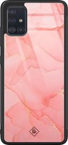 Samsung A71 hoesje glass - Marmer roze | Samsung Galaxy A71  case | Hardcase backcover zwart