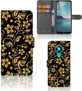Telefoonhoesje Nokia 3.4 Bookcase Cadeau voor Oma Gouden Bloemen