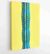 Cactus. Fashion Color. Art gallery Design. Minimal Stillife. Vanilla Trendy Bright Colors. Blue Green Mood, Surrealism. Sweet Summer Style. Creative Unusual. Yellow background. Pop art - Modern Art Canvas - Vertical - 691342516 - 115*75 Vertical