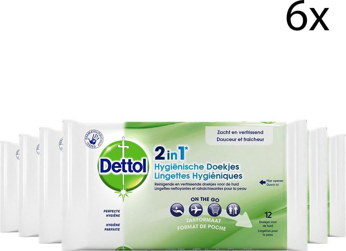Dettol - Hygienische Doekjes - 2 in 1 - 6 x 12 stuks - Dettol