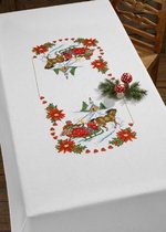 Permin Borduurpakket Tafelkleed Kerst 58-7277 Slee met Kerkje Afmeting 140 x 220 cm