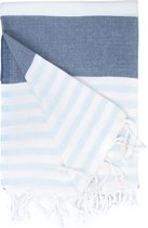 Hamam Marine handdoek, Hamamdoek, Spahanddoek, Saunadoek | 100 x 180 cm | Marine / Lichtblauw - The One Towelling