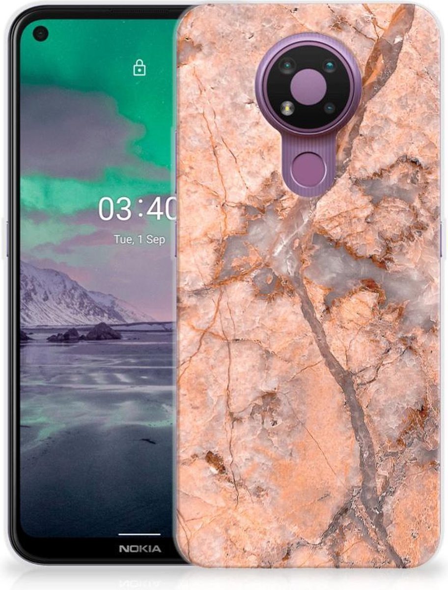 Nokia 3.4 TPU Siliconen Hoesje Marmer Oranje
