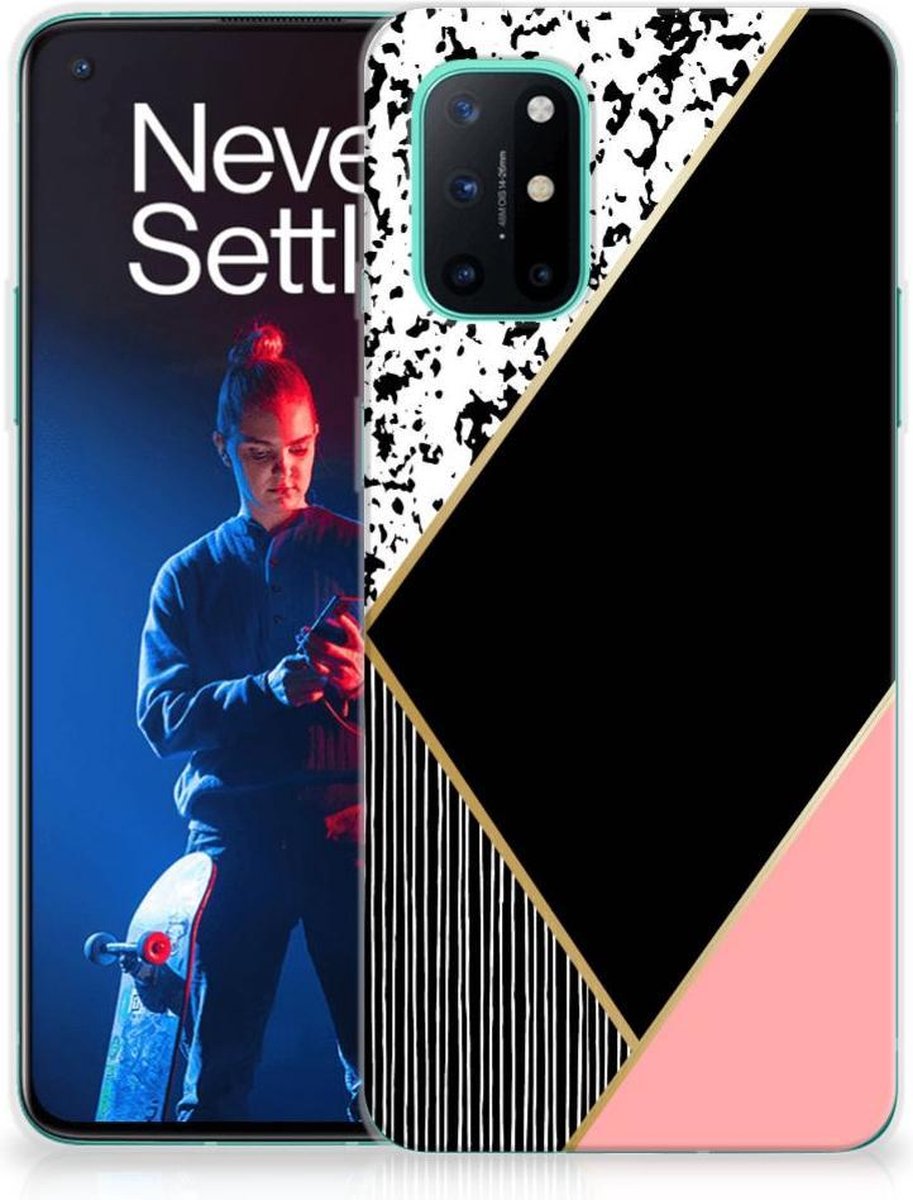 OnePlus 8T TPU Hoesje Zwart Roze Vormen