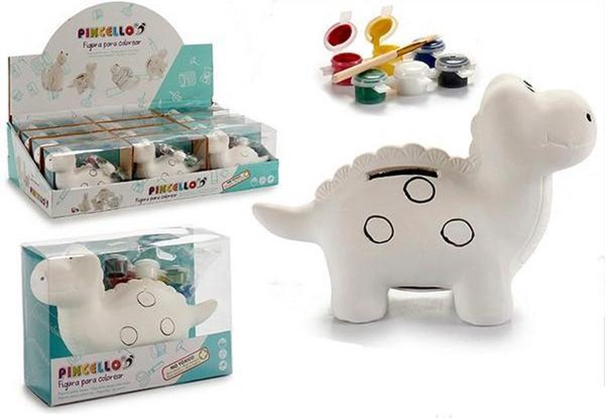 Pincello Spaarpot dino - 12 x 17 cm - DIY/knutselen - keramiek - inclusief stiften