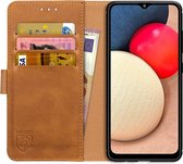 Rosso Element Book Case Wallet Hoesje Geschikt voor Samsung Galaxy A02s | Portemonnee | 3 Pasjes | Magneetsluiting | Stand Functie | Bruin