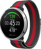 Milanees Smartwatch bandje - Geschikt voor  Polar Unite Milanese band - zwart/rood - Horlogeband / Polsband / Armband