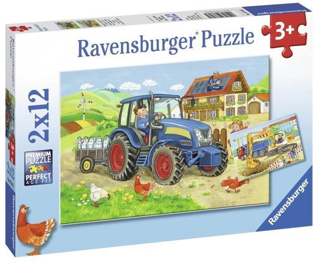 Ravensburger puzzel Op de bouwplaats en boerderij - 2x12 stukjes - kinderpuzzel — afbeelding 10