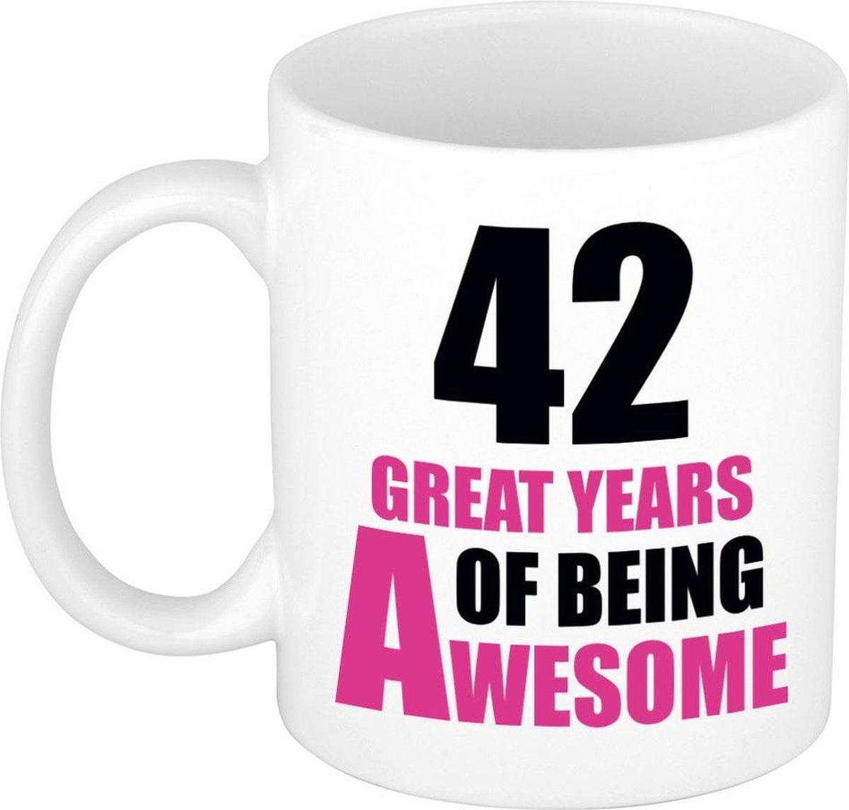 42 great years of being awesome cadeau mok / beker wit en roze