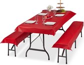 Relaxdays tafelkleed biertafel en banken - hoezen set biertent - 250 x 100 cm - tafellaken - rood