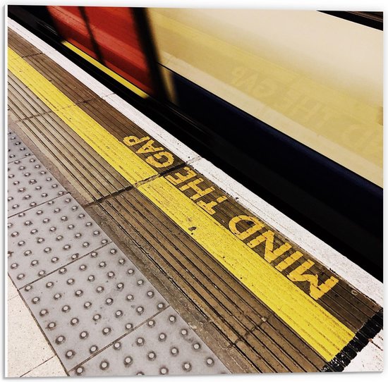 Forex - ''Mind The Gap'' op Treinstation - 50x50cm Foto op Forex