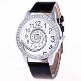 Hidzo Horloge Spiraal Ø 41 - Met Diamantjes - Zwart - In Horlogedoosje