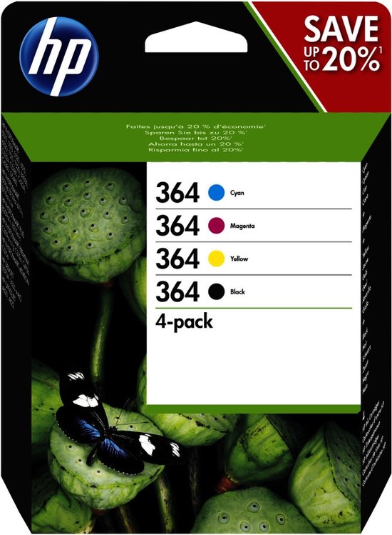 HP 364 pack de 4 cartouches d'encre noir/cyan/magenta/jaune authentiques
