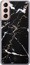 Samsung S21 Plus hoesje siliconen - Marmer zwart | Samsung Galaxy S21 Plus case | zwart | TPU backcover transparant