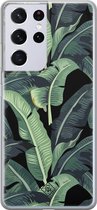 Samsung S21 Ultra hoesje siliconen - Palmbladeren Bali | Samsung Galaxy S21 Ultra case | groen | TPU backcover transparant