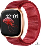 Nylon Smartwatch bandje - Geschikt voor  Fitbit Versa 3 nylon band - rood - Maat: S - Strap-it Horlogeband / Polsband / Armband