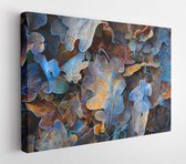 Onlinecanvas - Schilderij - Frozen Oak Leaves Abstract Natural Background Art Horitonzal Horizontal - Multicolor - 75 X 115 Cm