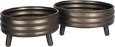 Clayre & Eef Decoratie Pot Set van 2 33*33*15/27*27*15 cm Bruin Metaal Rond Bloempot op Poten Vaas op Poten
