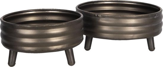 Clayre & Eef Decoratie Pot Set van 2 Bruin Metaal Rond Bloempot op Poten