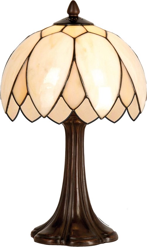 LumiLamp Lampe de table Tiffany Ø 25x42 cm Beige Marron Verre Lampe de bureau Tiffany