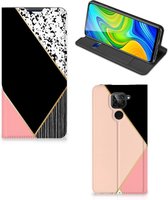 Bookcase Hoesje Xiaomi Redmi Note 9 Smart Cover Black Pink Shapes