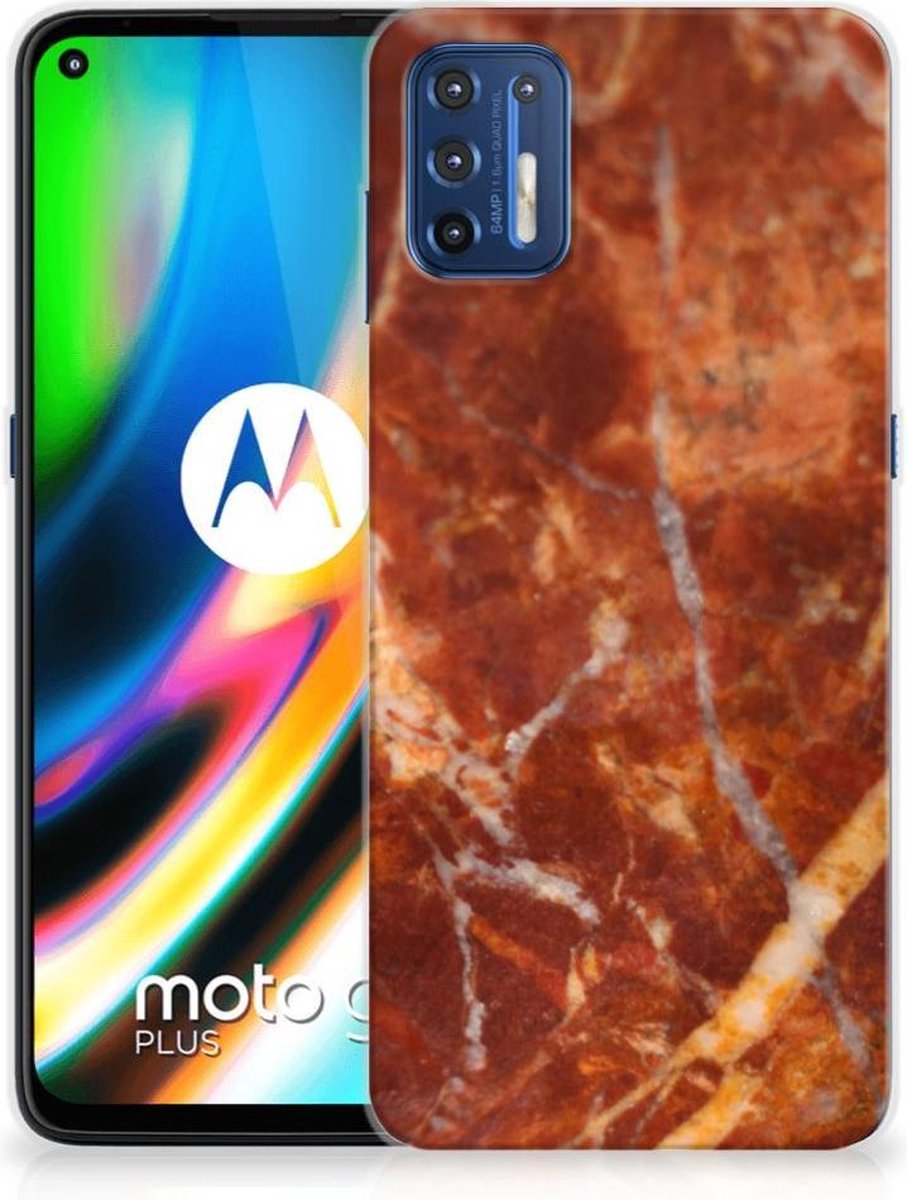 Motorola Moto G9 Plus TPU Siliconen Hoesje Marmer Bruin