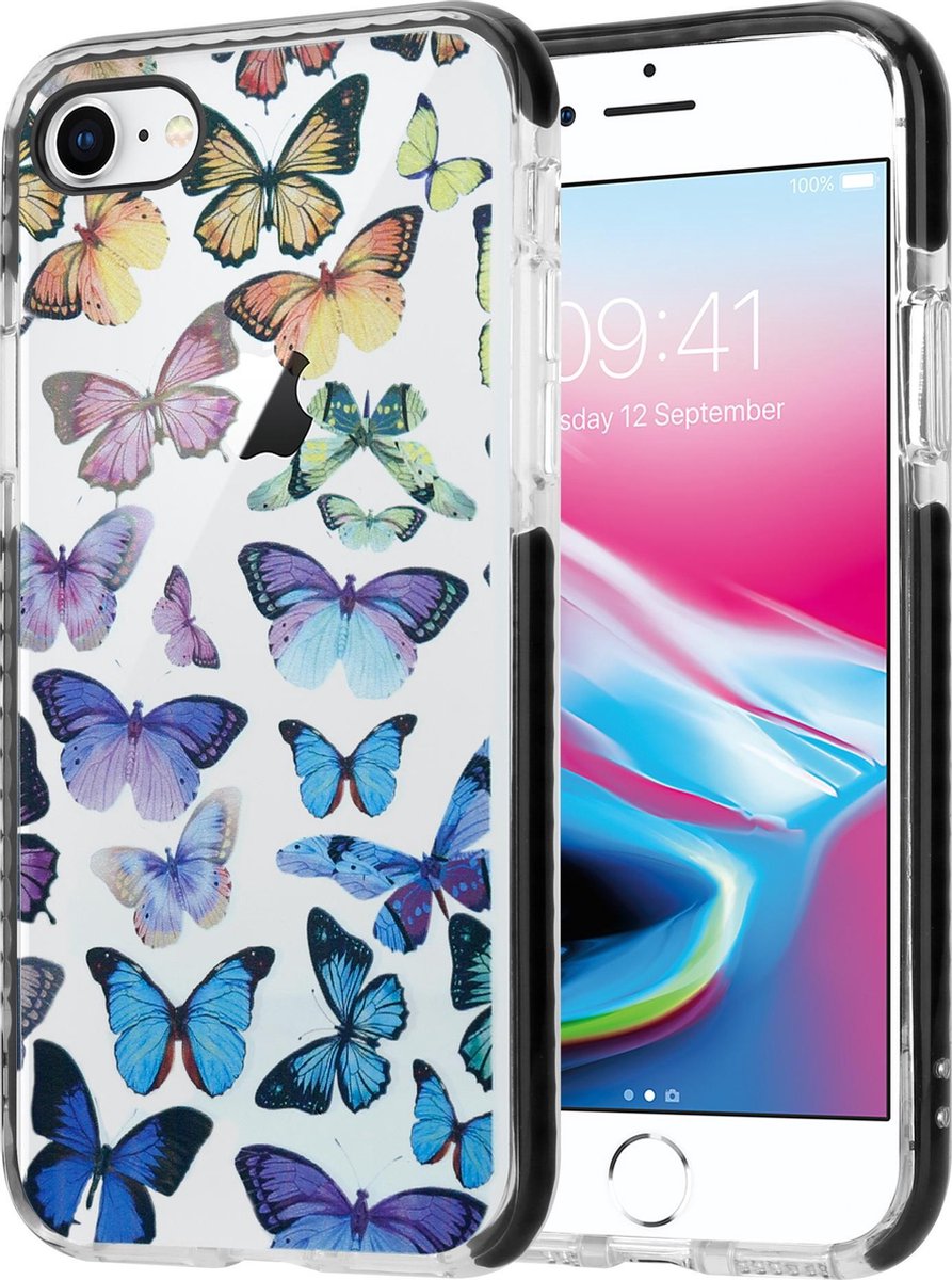 ShieldCase Black Butterflies geschikt voor Apple iPhone SE 2020 / SE 2022 hoesje