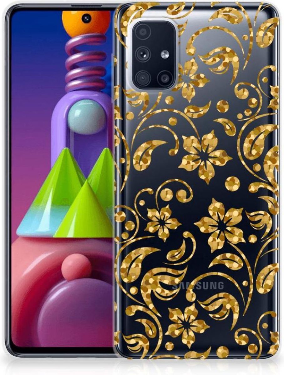 Samsung Galaxy M51 TPU Case Gouden Bloemen