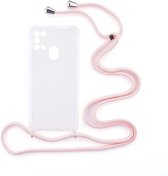Shop4 - Samsung Galaxy M31 Hoesje - Zachte Back Case met Koord Rosé goud