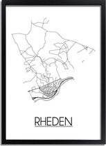 Rheden Plattegrond poster A4 + fotolijst zwart (21x29,7cm) - DesignClaud