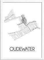 Oudewater Plattegrond poster A3 + Fotolijst wit (29,7x42cm) - DesignClaud