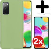 Samsung A41 Hoesje Siliconen Case Groen Met 2x Screenprotector - Samsung Galaxy A41 Hoesje Groen Siliconen Case Cover - Samsung A41 Hoes Siliconen Met 2x Screenprotector