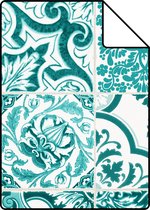 Proefstaal ESTAhome behangpapier tegelmotief turquoise - 148635 - 26,5 x 21 cm