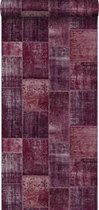 ESTAhome behang Marrakech kelim patchwork tapijt intens bordeaux rood