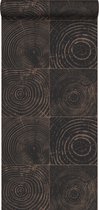 Origin behang dwarsdoorsnede boomstam mat zwart en glanzend brons - 347550 - 53 cm x 10.05 m