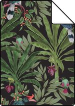 Proefstaal ESTAhome behang tropische jungle bladeren zwart en jungle groen - 139190 - 26,5 x 21 cm