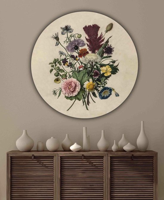 Ronde muursticker Boeket Bloemen - WallCatcher | Meesterwerk | 40 cm behangsticker kunstwerk
