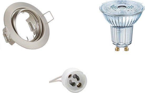 LED Spot Set - OSRAM Parathom PAR16 927 36D - GU10 Fitting - Dimbaar - Inbouw Rond - Mat Nikkel - 5.5W - Warm Wit 2700K - Kantelbaar Ø83mm