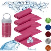 relaxdays 4x verkoelende handdoek - sporthanddoek - ijshanddoek - cooling towel - roze