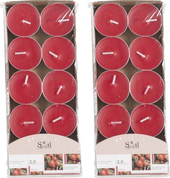 20x Geurtheelichtjes aardbei/rood 3,5 branduren - Geurkaarsen aardbeiengeur - Waxinelichtjes