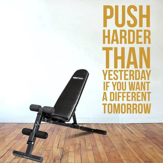 Muursticker Push Harder Than Yesterday If You Want A Different Tomorrow - Goud - 36 x 80 cm - sport alle