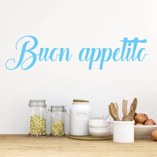 Muursticker Buon Appetito - Lichtblauw - 80 x 20 cm - keuken