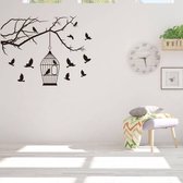 Muursticker Vogels Met Huisje -  Zwart -  140 x 109 cm  -  woonkamer  slaapkamer  baby en kinderkamer  alle  dieren - Muursticker4Sale