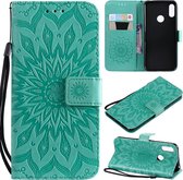 Sun Embossing Pattern Horizontal Flip Leather Case voor Huawei Honor Play 8A / Y6 (2019), met kaartsleuf en houder & portemonnee en lanyard (groen)